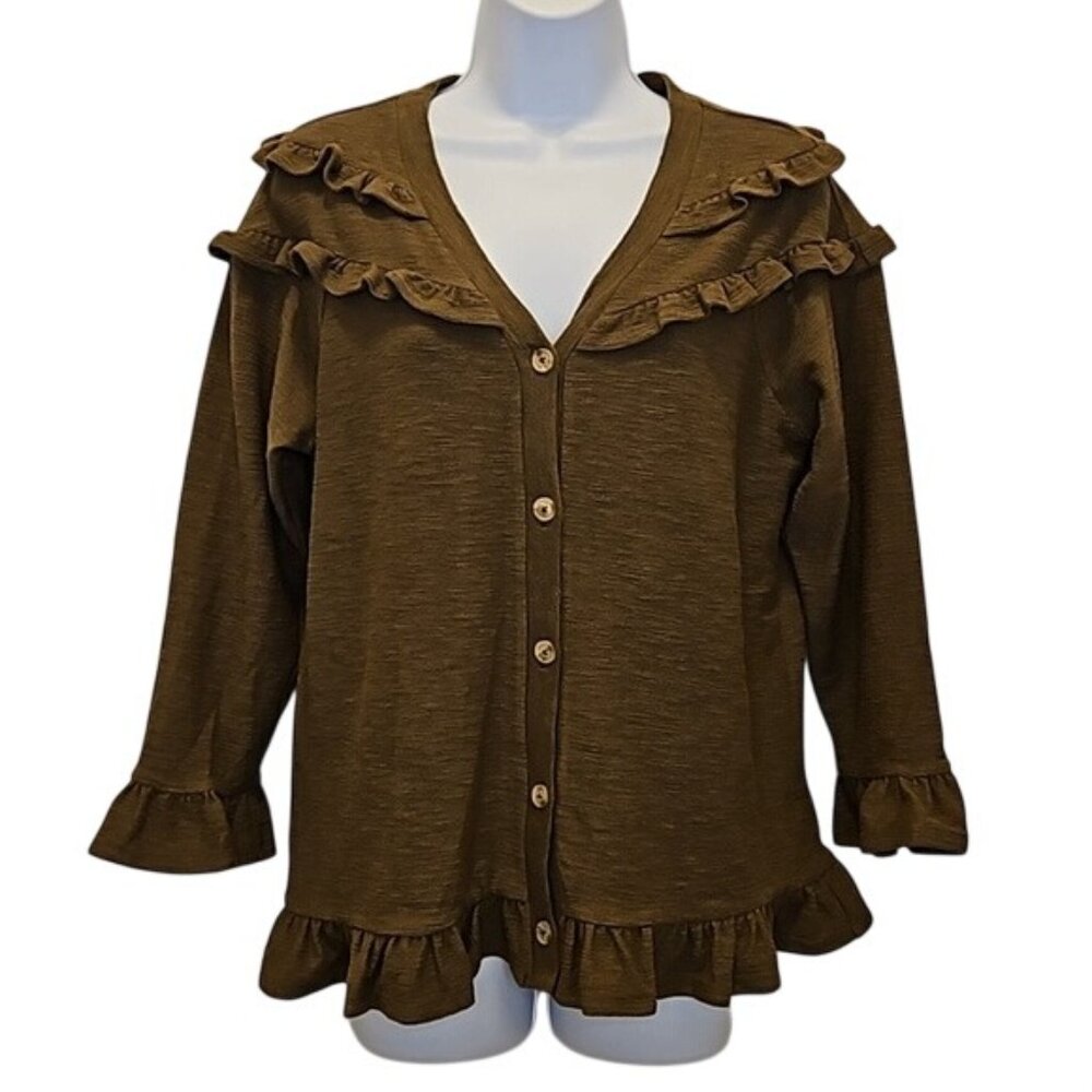 Doe & Rae Blouse Top Small New Women's Brown Western Boho Career Office